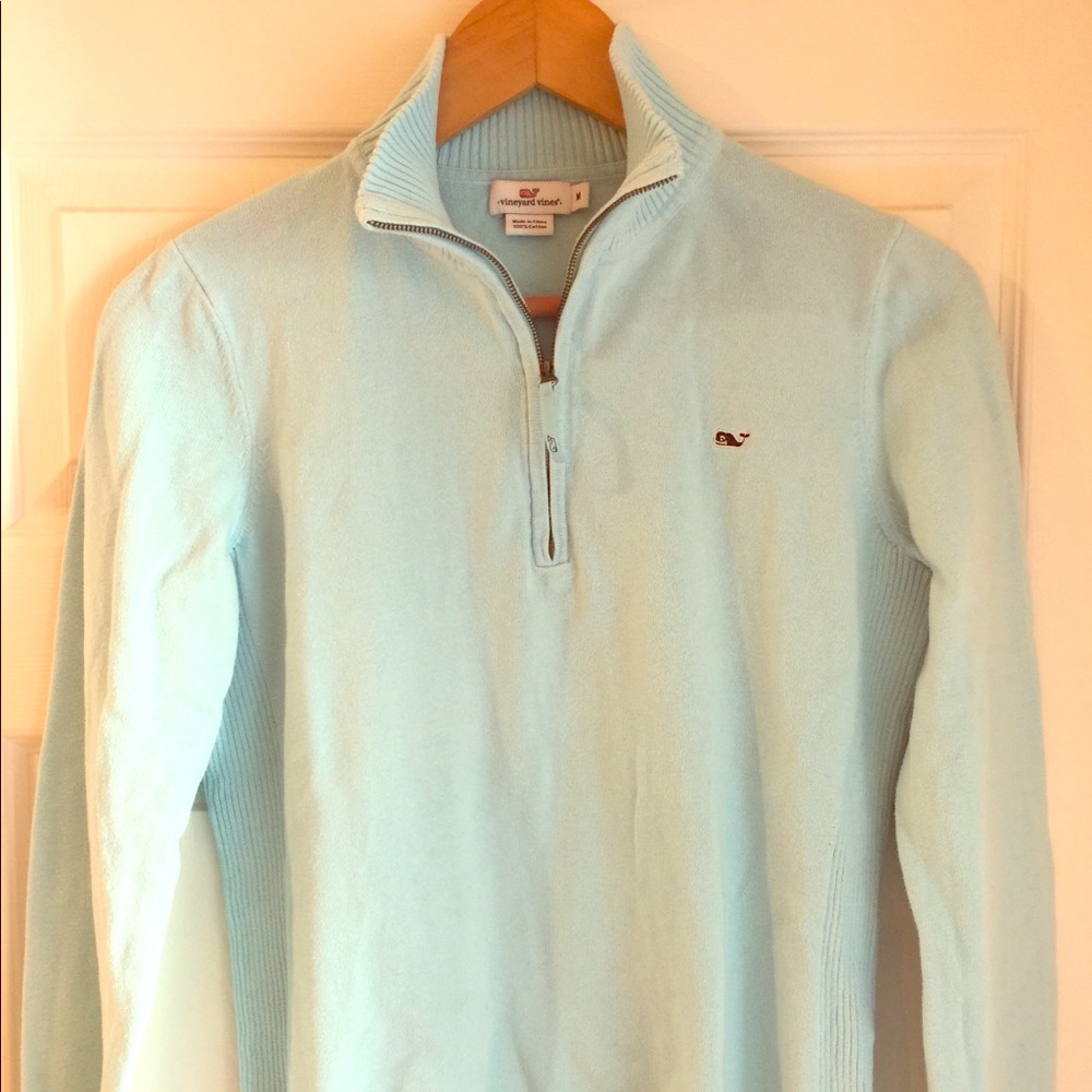 Vineyard Vines women’s 1/4 quarter zip sweater light blue medium